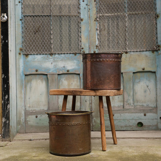 Pair Rivetted Copper Buckets with Liners