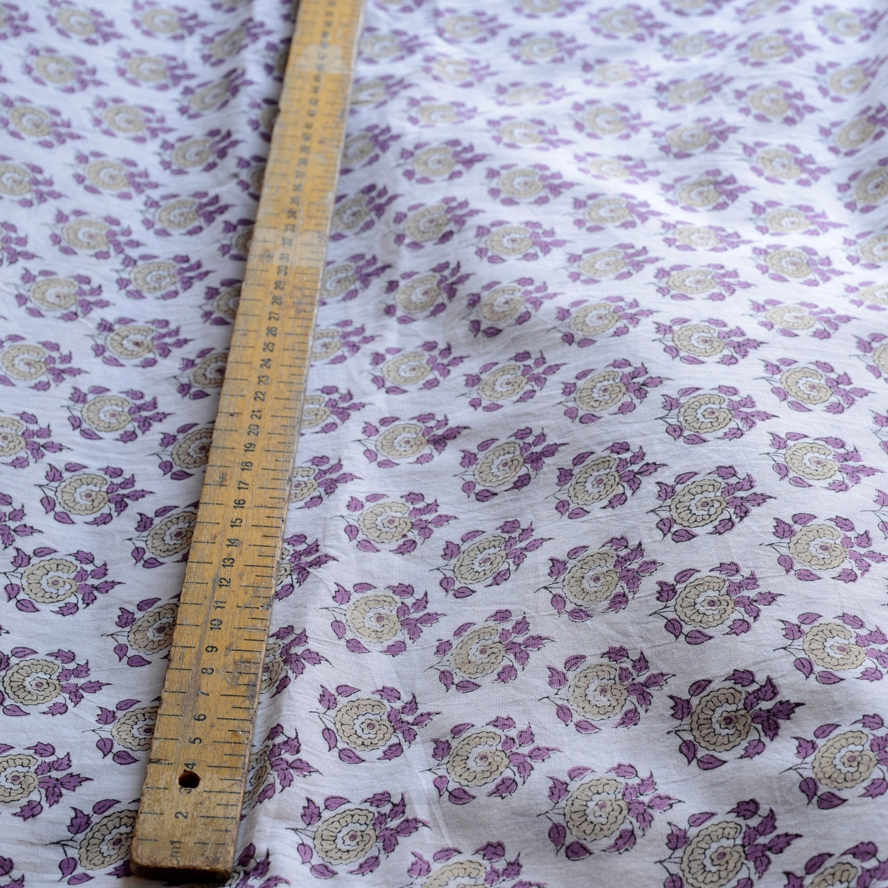 Block Print Cotton Fabric - Small Purple Flowers