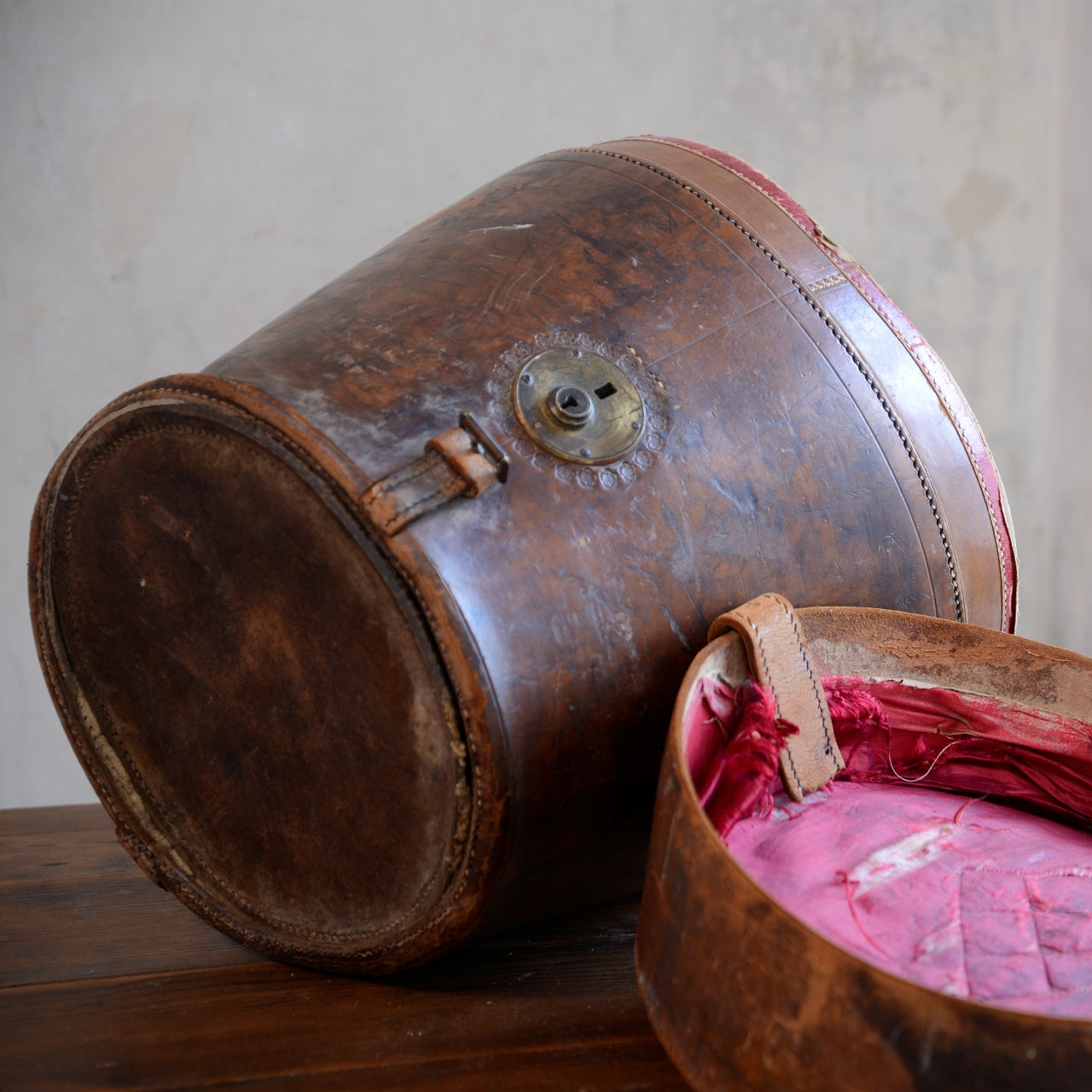 19thC Leather Top Hat Box