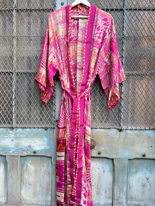 Long Vintage Silk Kimono - I