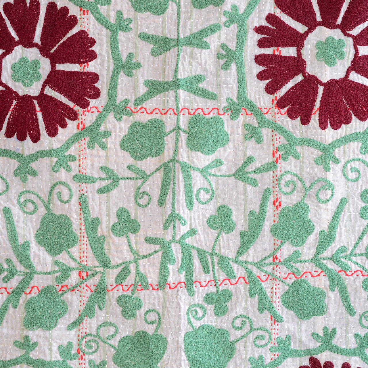 Vintage Finestitch Kantha Quilt with Suzani Embroidery - K