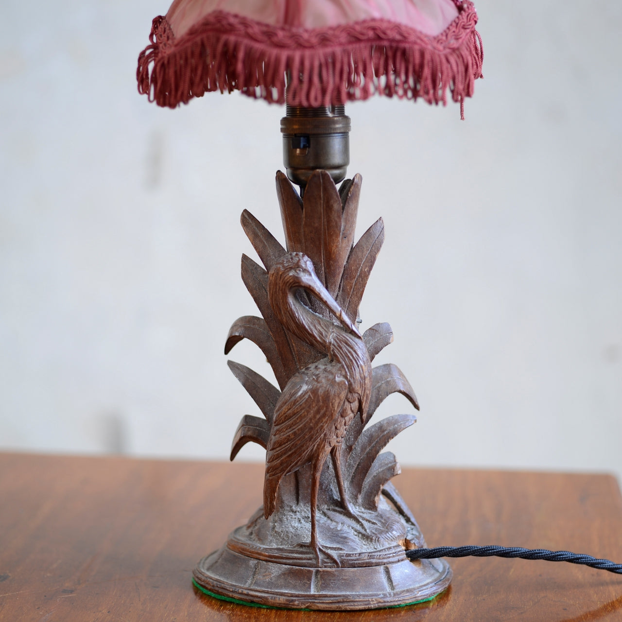 Hand Carved Treen Birds Table Lamp