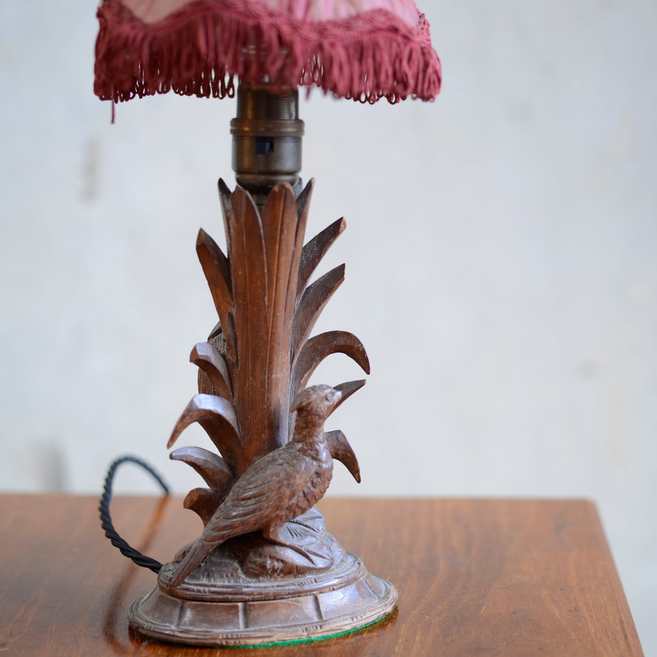 Hand Carved Treen Birds Table Lamp