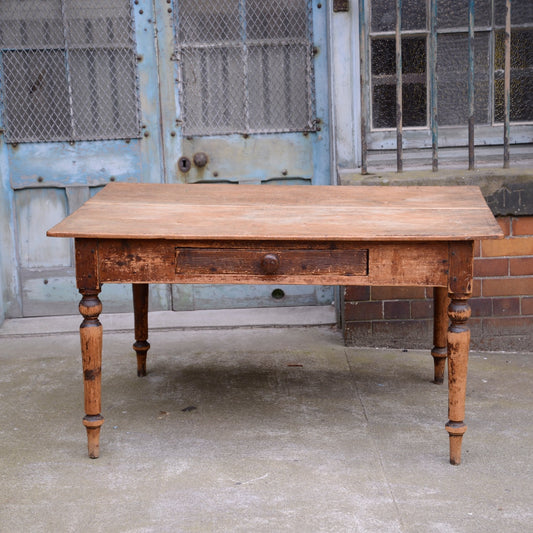 19thC Pine Prep Farmhouse Kitchen Table - Scrubbed Two Plank Top