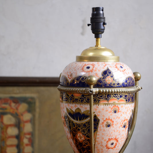 19th Century Staffordshire Pottery Lamp with Brass Frame