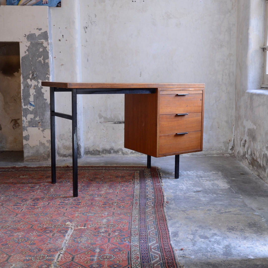 Mid-Century Wood & Steel Floating Desk