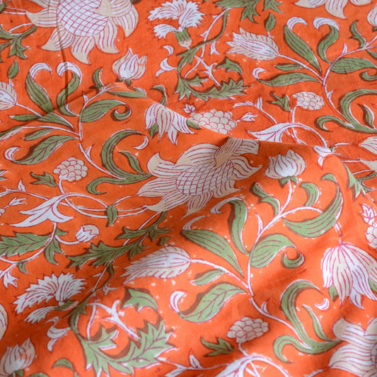 Block Print Cotton Fabric - Orange Arts & Crafts