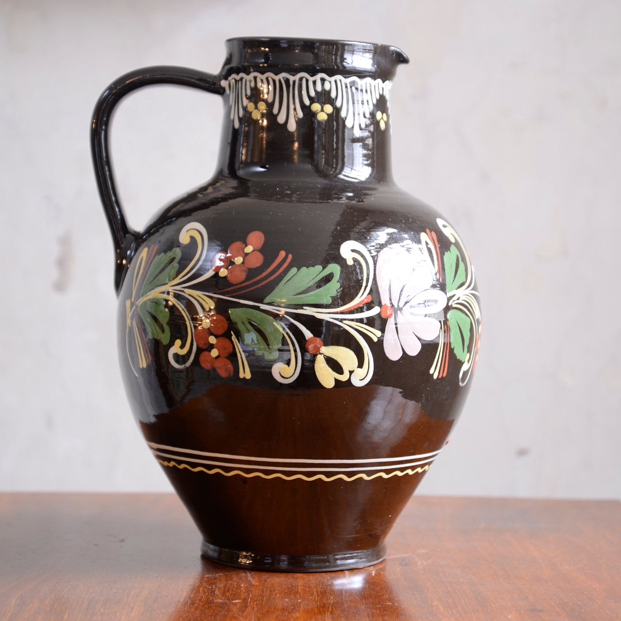 Large Hungarian Folk Art Slipware Jug