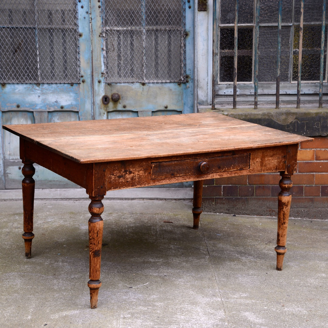 19thC Pine Prep Farmhouse Kitchen Table - Scrubbed Two Plank Top