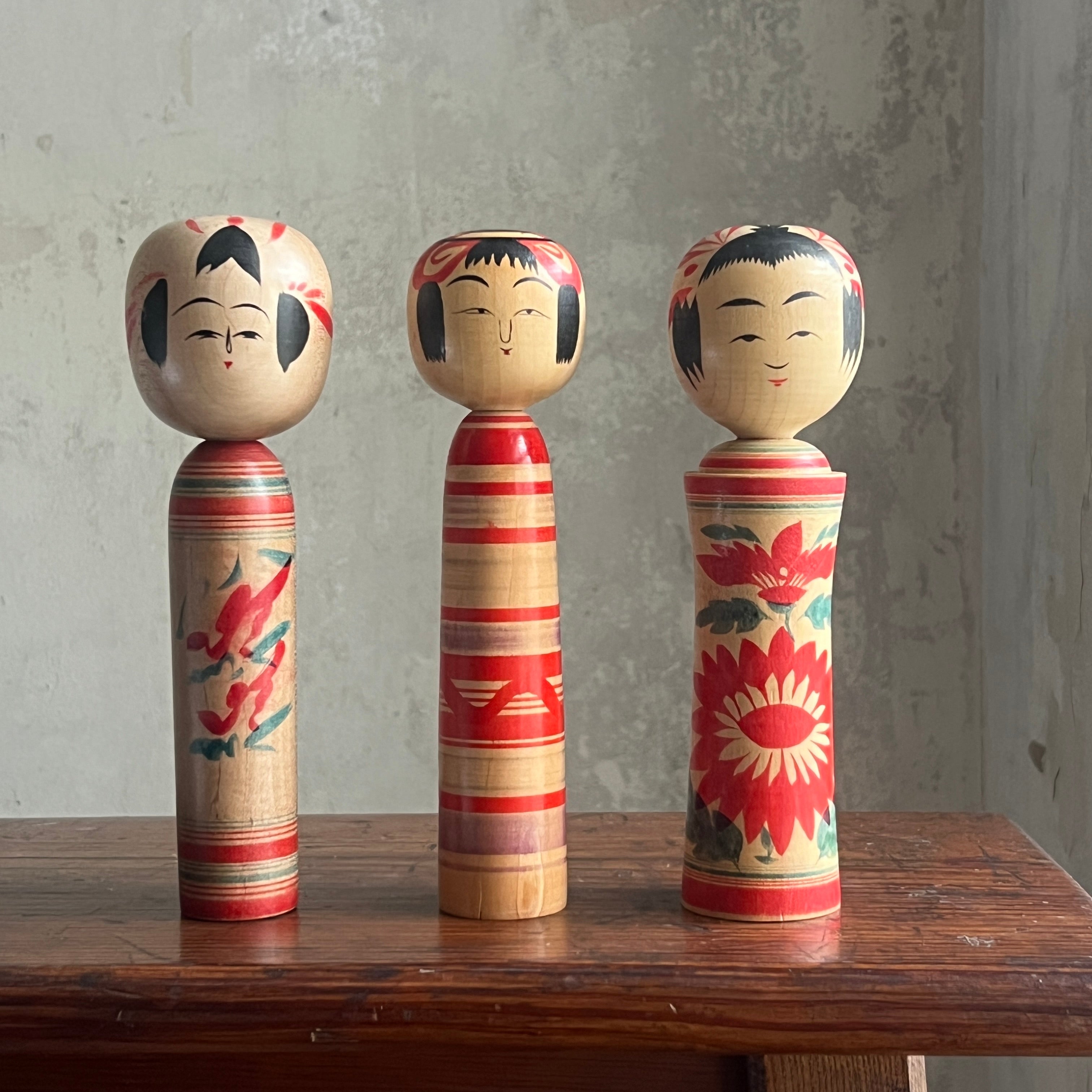 3 Kokeshi traditional Japanese purchases doll