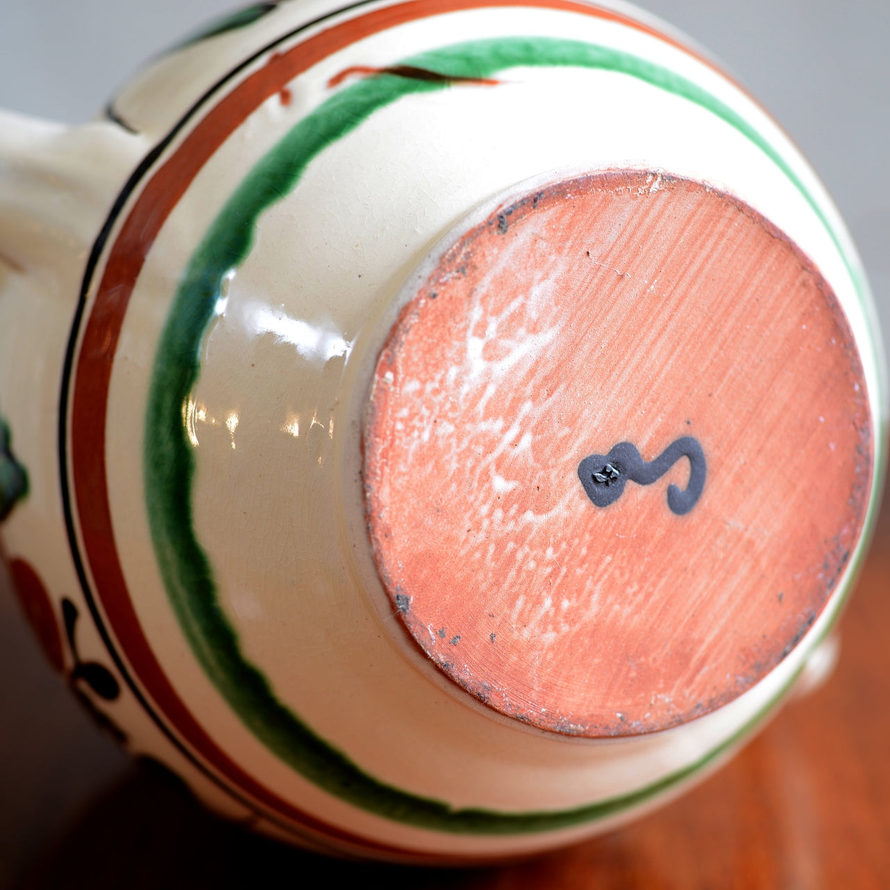 Hungarian Folk Art Green on Cream Slipware Pot