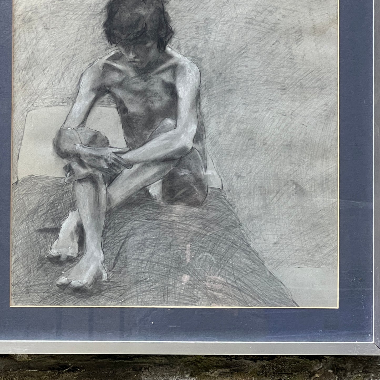 2 Framed Seated Nude Studies. Pencil sketched. c1970