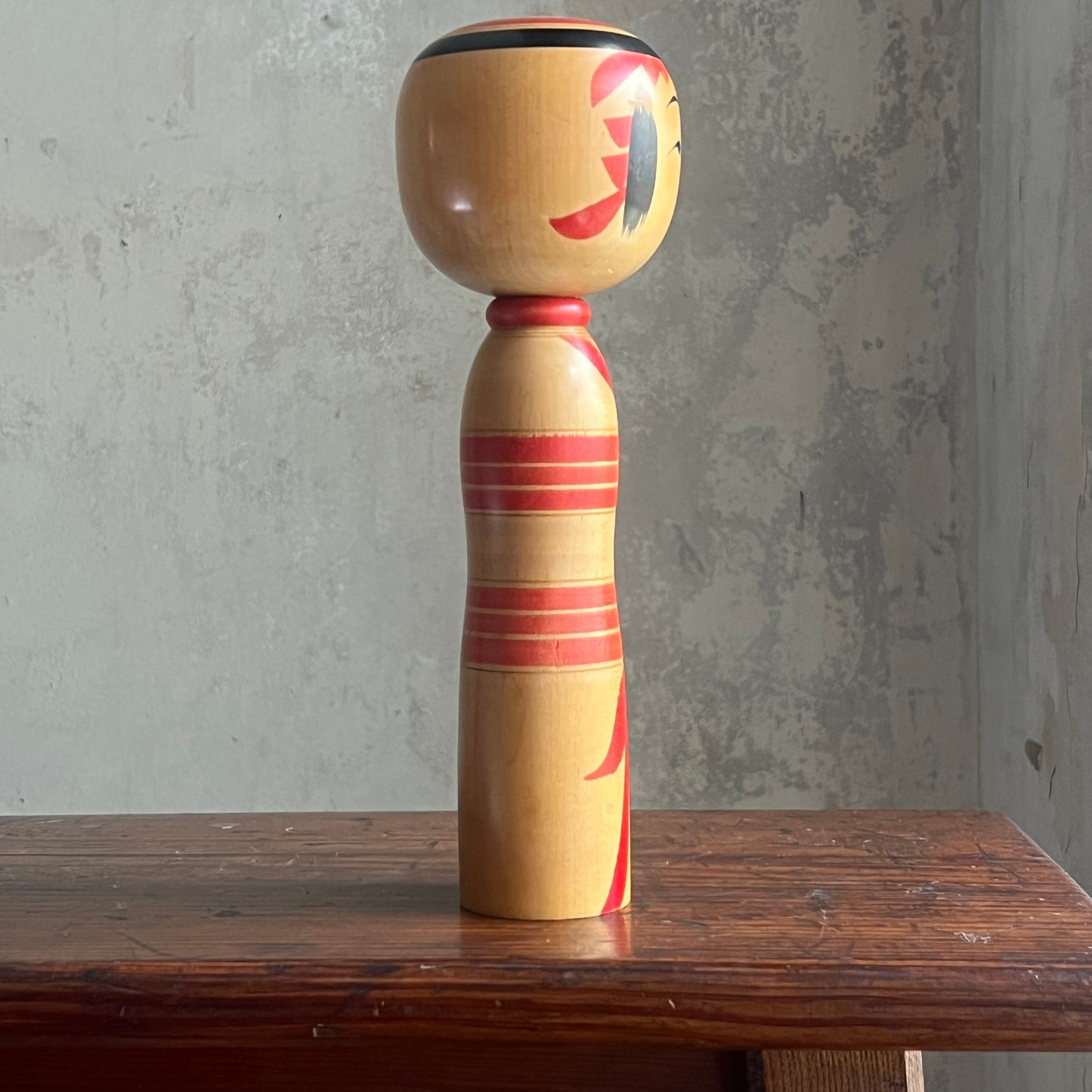 Traditional Japanese Folk Art Kokeshi Doll - Red Bands