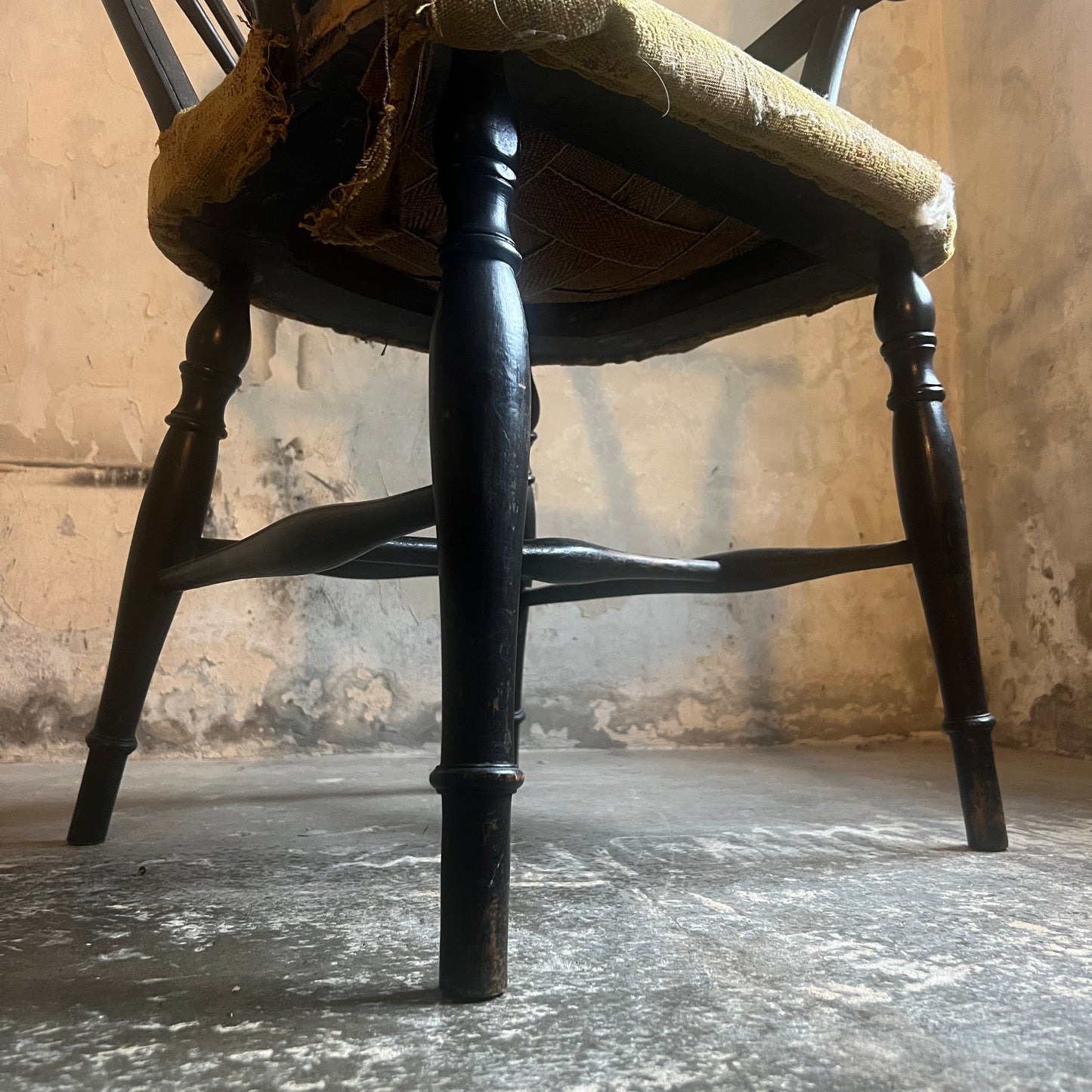 Unusual 19th Century Stick Back Ebonised Armchair