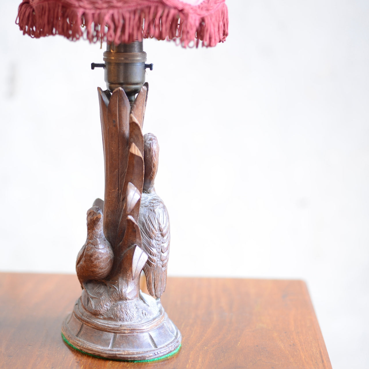 Hand Carved Treen Birds Table Lamp