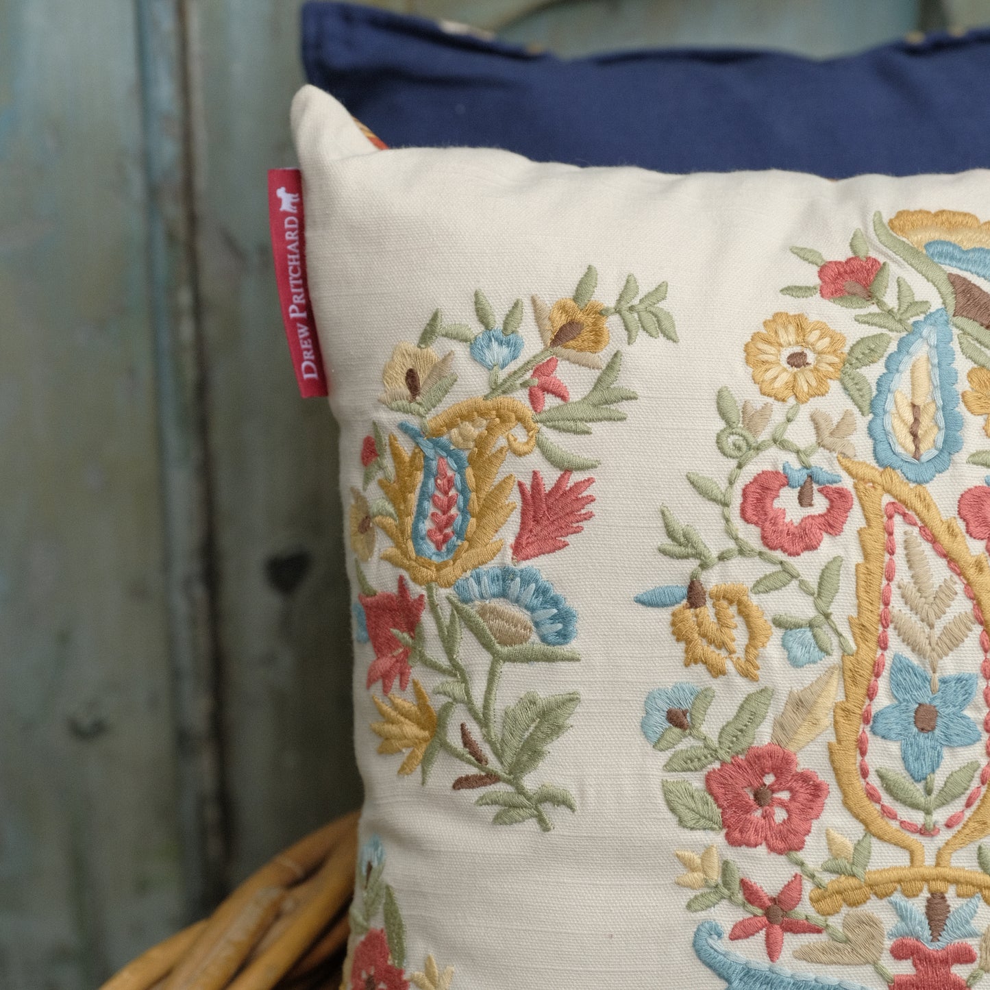 Embroidered Cushion - Floral Cream
