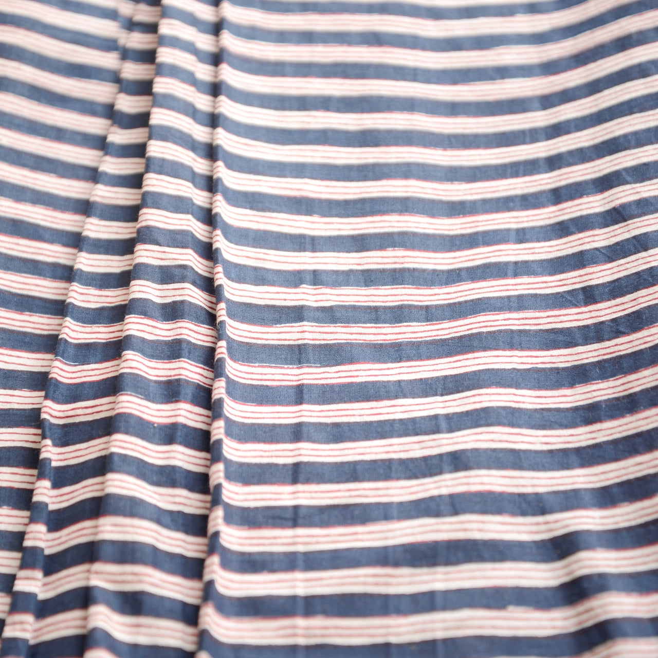 Block Print Cotton Fabric - Navy Stripes