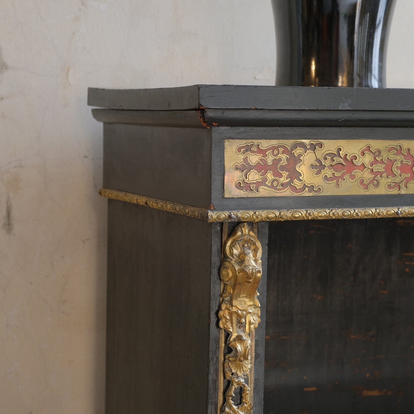 19thC Ebonised Bookcase with Boulle Work Frieze