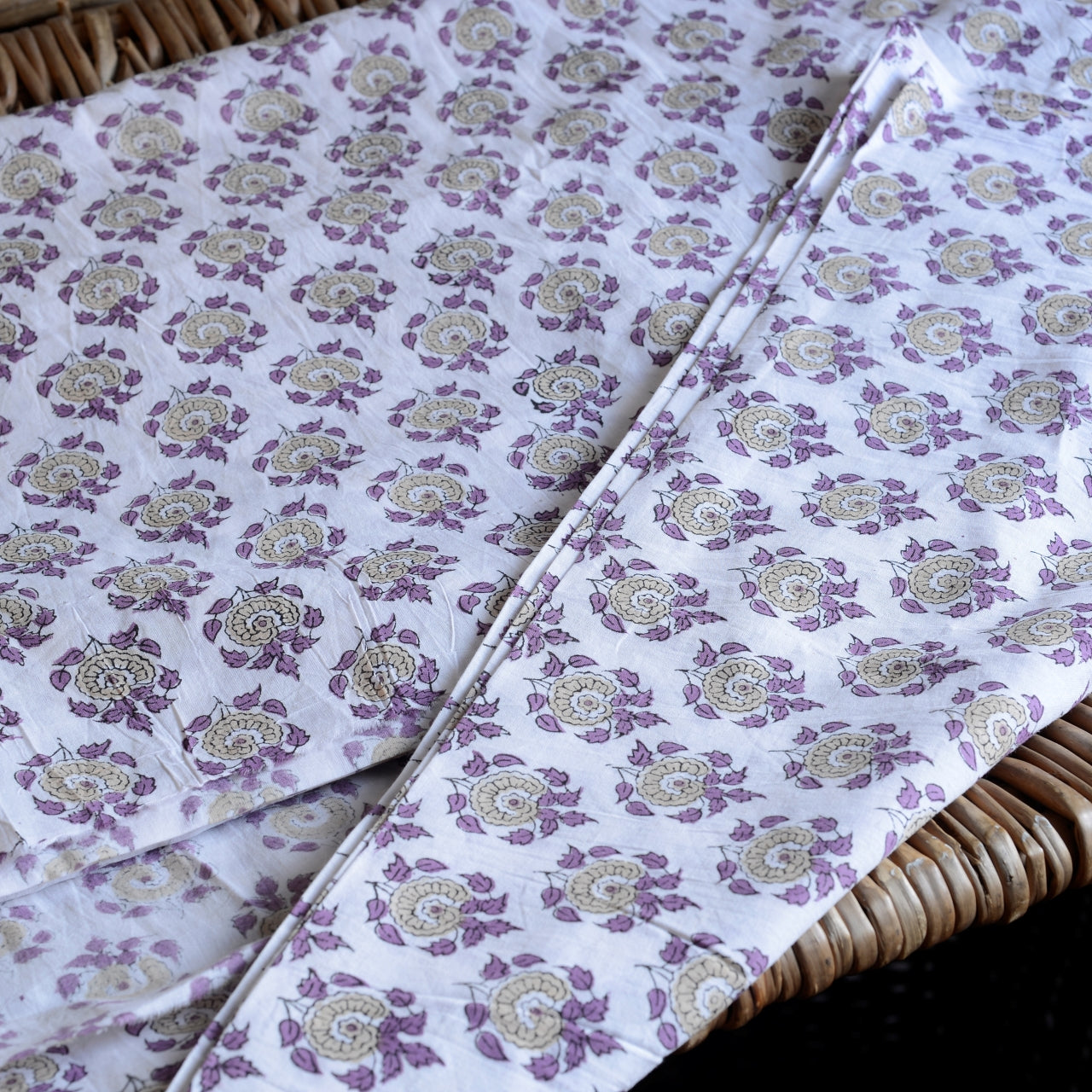 Block Print Cotton Fabric - Small Purple Flowers