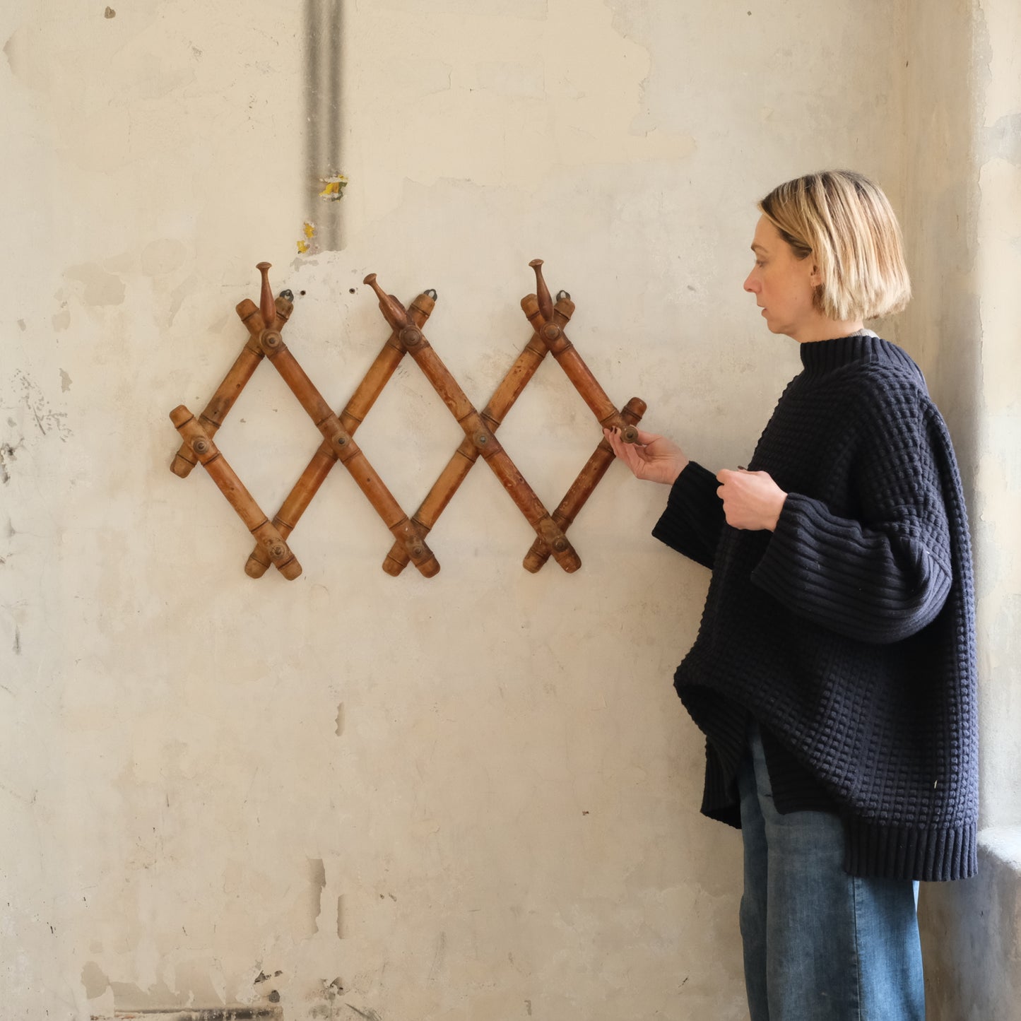 French Faux Bamboo Expanding Wall Hanging Coat Rack