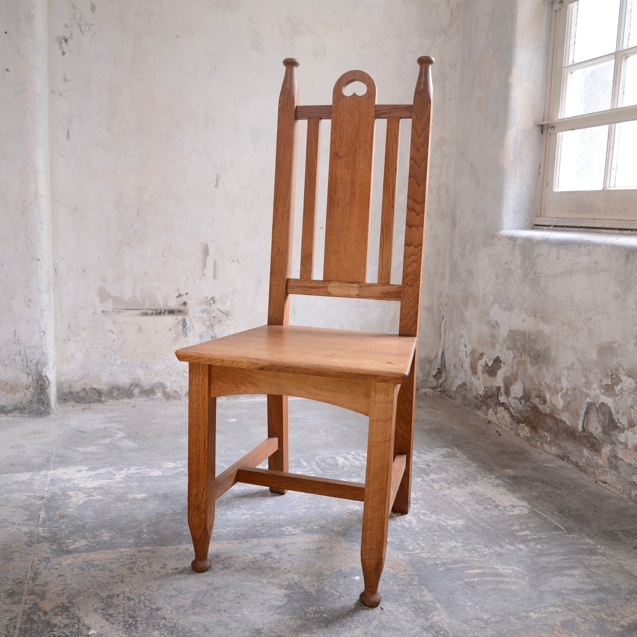 Pair Ecclesiastical Arts and Crafts Side Chairs - Heart motifs