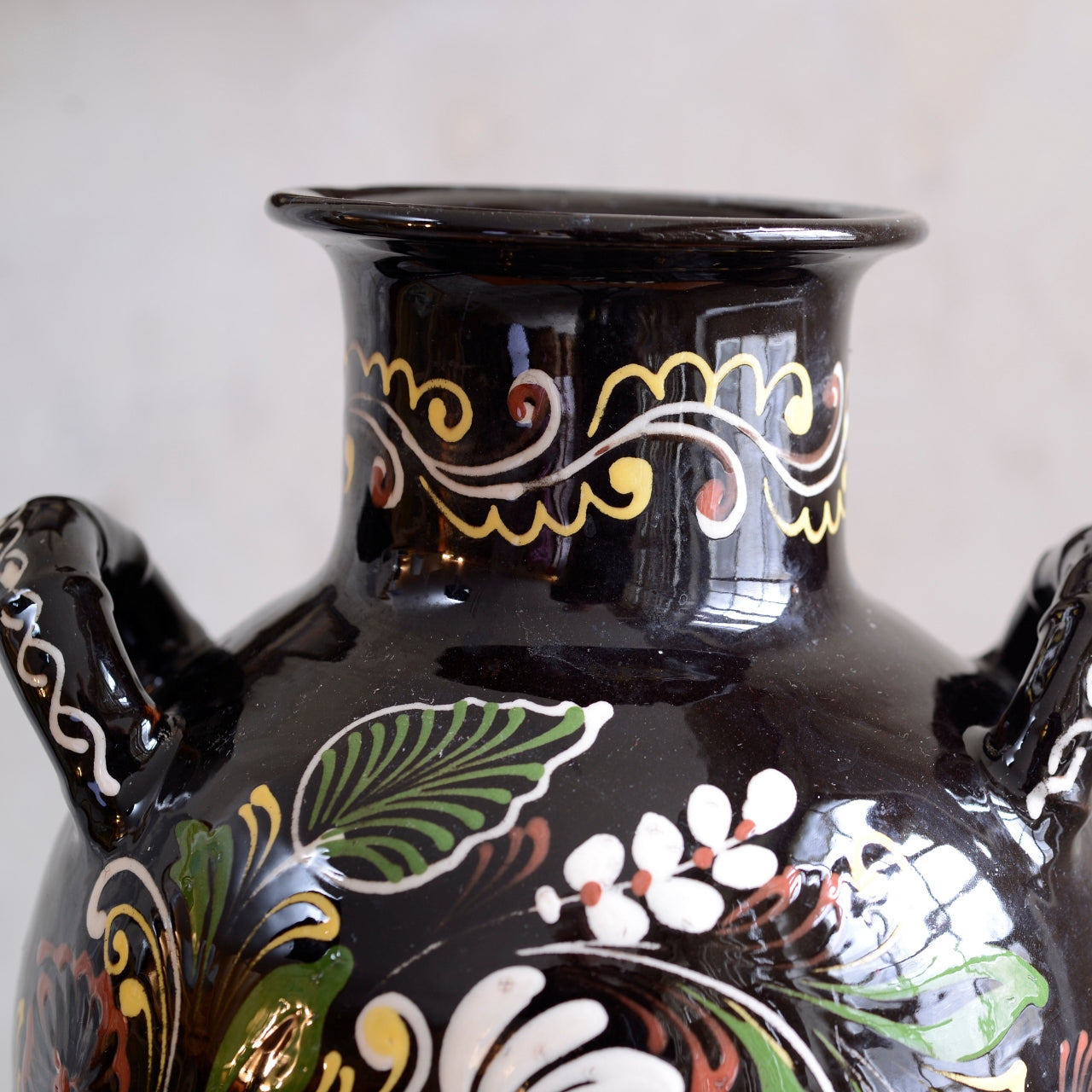 Hungarian Folk Art Slipware Twin Handled Vase