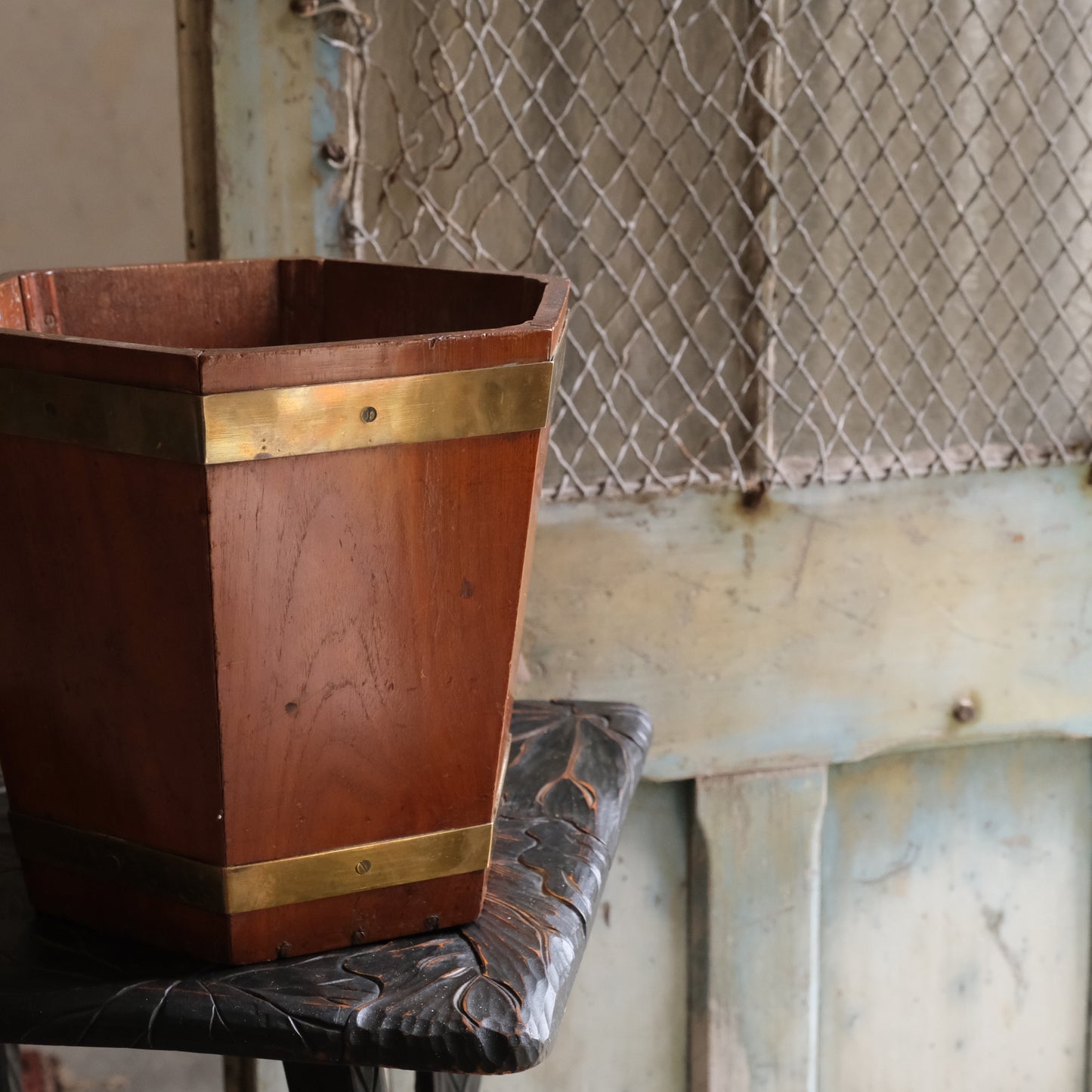 Quality Mahogany Planter / Waste Bin with Brass Banding