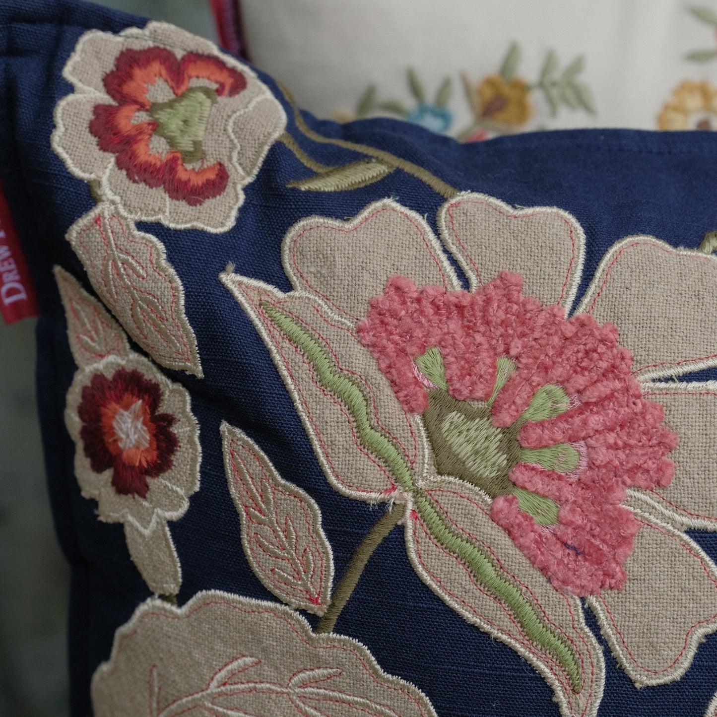 Embroidered Cushion - Navy Arts & Crafts