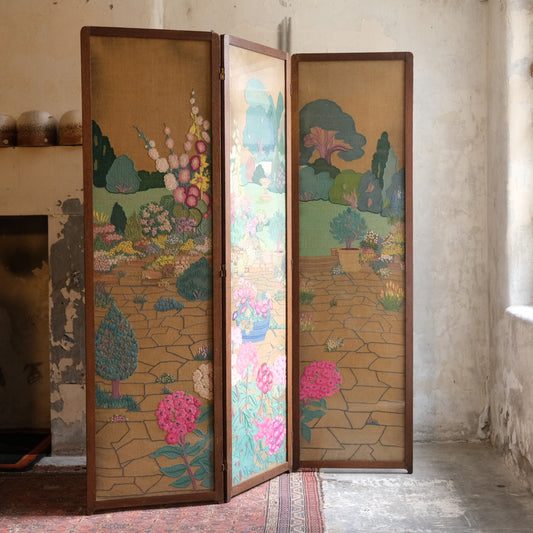 1940’s profusely Embroidered 3 Part Folding Screen