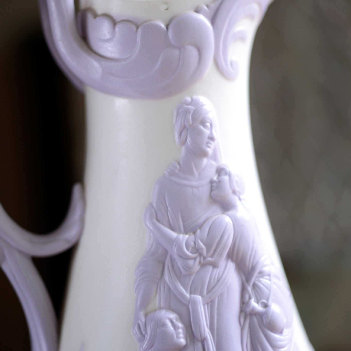 Parian ware Samuel Alcock 'Naomi and her Daughters in Law' Lavender and White Jug