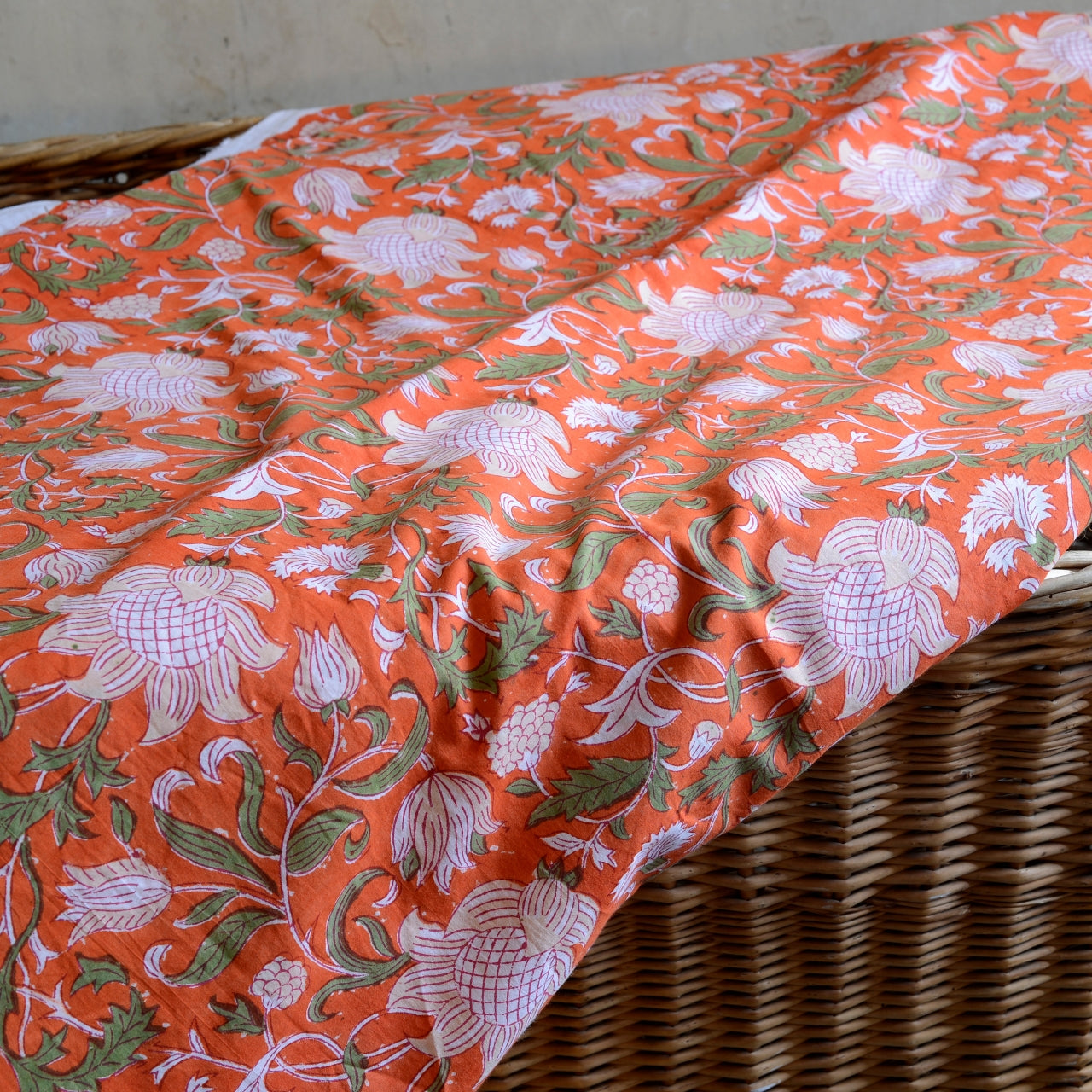 Block Print Cotton Fabric - Orange Arts & Crafts