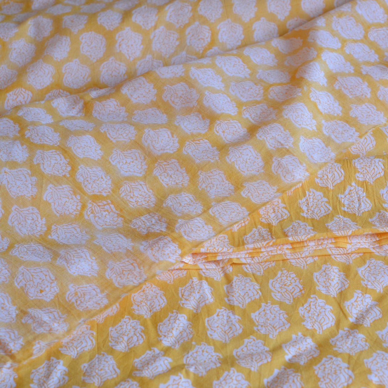 Block Print Cotton Fabric - Yellow Leaf