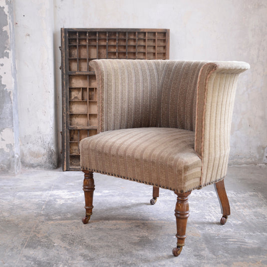 19thC Upholstered Tub Chair - Flared top edge