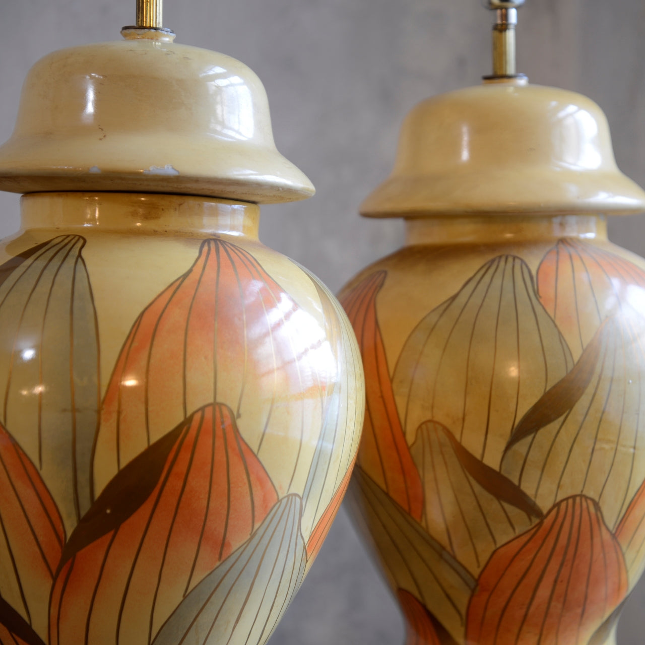 Pair of Yellow and Orange Urn Table Lamps