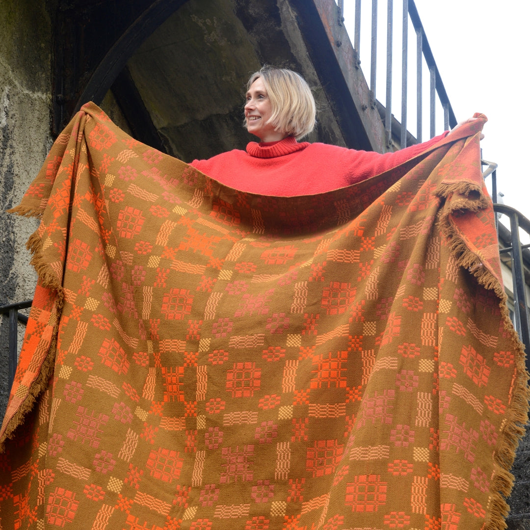 Burnt Orange Welsh Blanket Bedspread - Merion Mill 1960’s - 2.5m by 2.5m