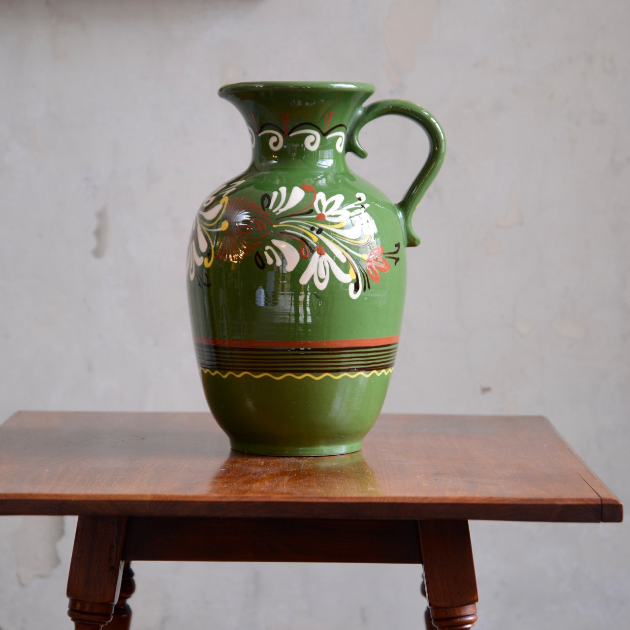 Hungarian Folk Art Green Slipware Jug