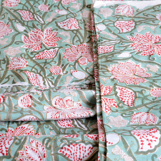 Block Print Cotton Fabric - Green & Red Arts & Crafts