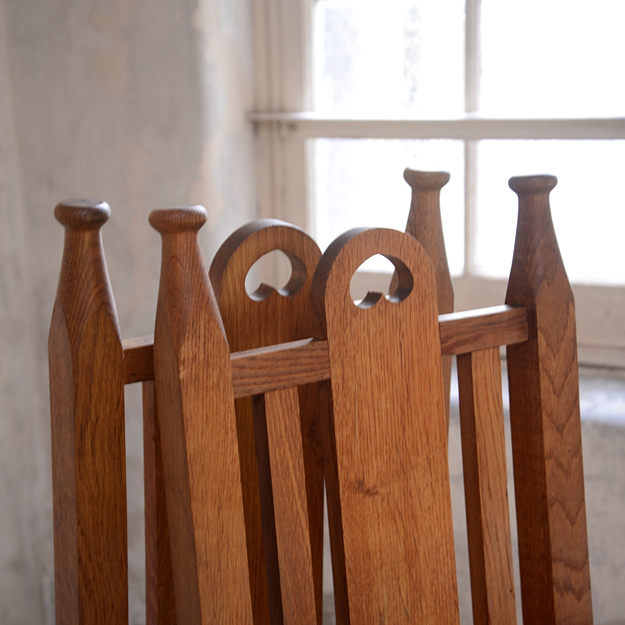 Pair Ecclesiastical Arts and Crafts Side Chairs - Heart motifs