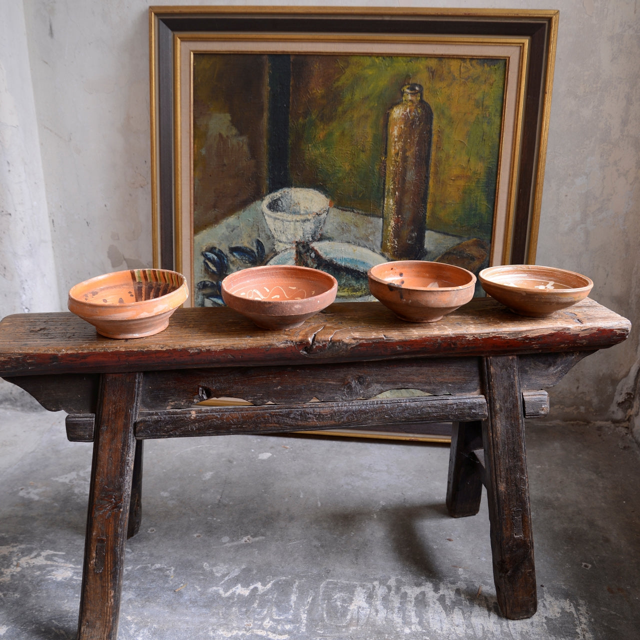 Four Hungarian Folk Art Slipware Bowls