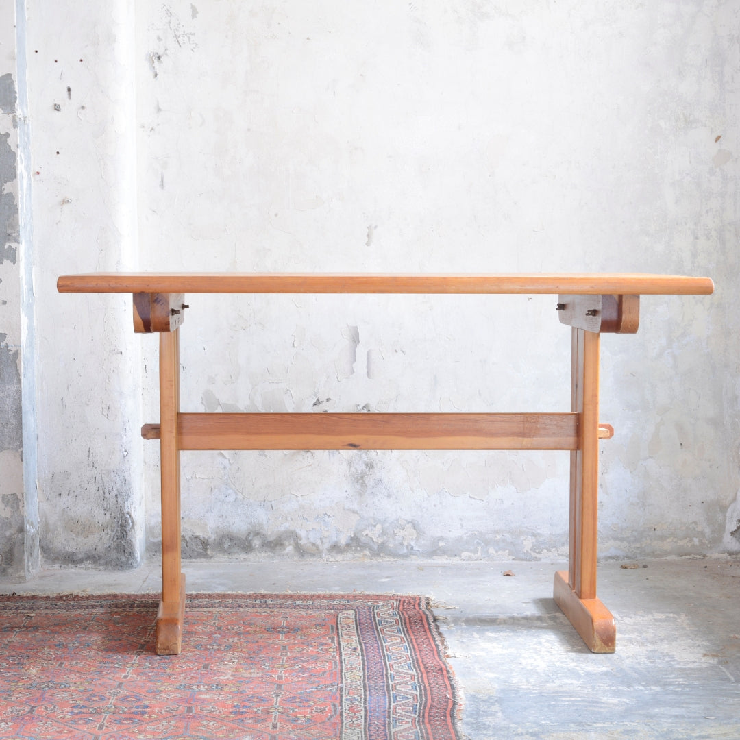 Brutalist Pine 1970’s Bistro Table and Six Chairs by Zydel REDYK B