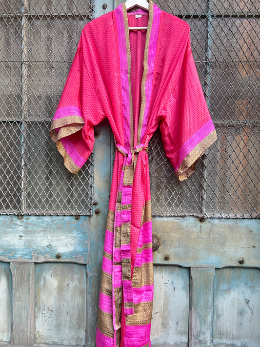 Long Vintage Silk Kimono - H