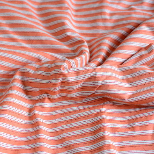 Block Print Cotton Fabric - Orange Stripes