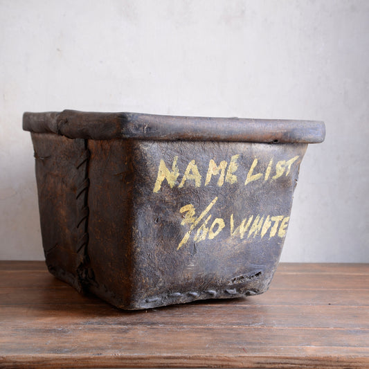 19th Century Buffalo Rawhide Mill Bucket - No 119/Name List
