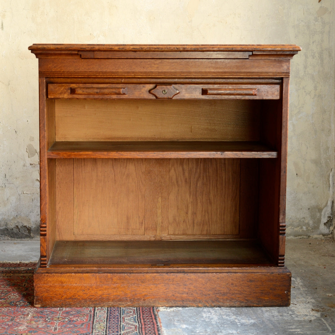 Quality 1920’s Tambour Front Oak Bookcase Cabinet