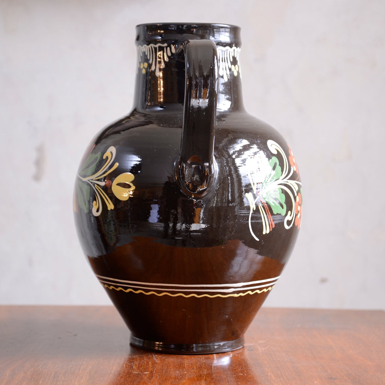 Large Hungarian Folk Art Slipware Jug