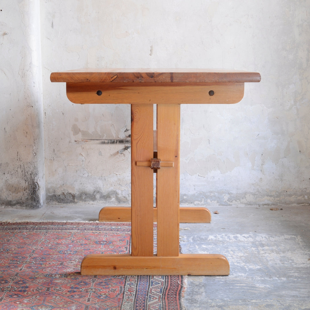 Brutalist Pine 1970’s Bistro Table and Six Chairs by Zydel REDYK B