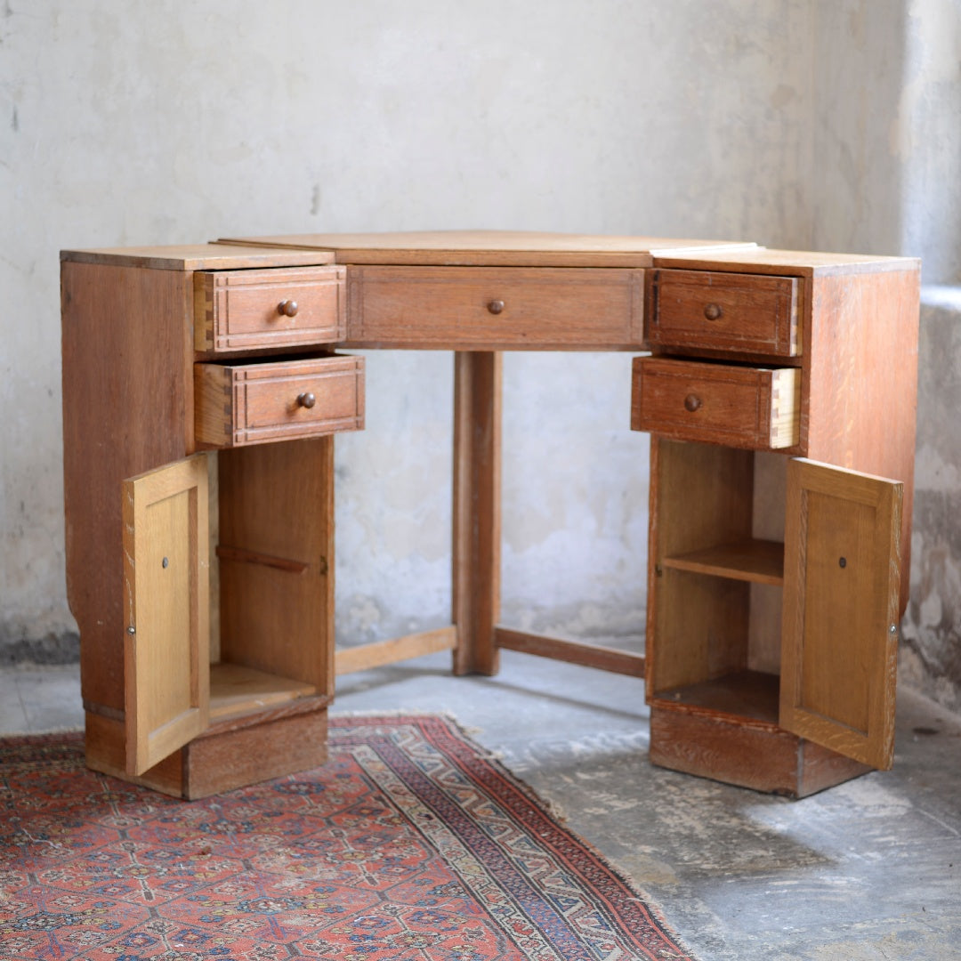 Heals 1930's Limed Oak Corner Desk