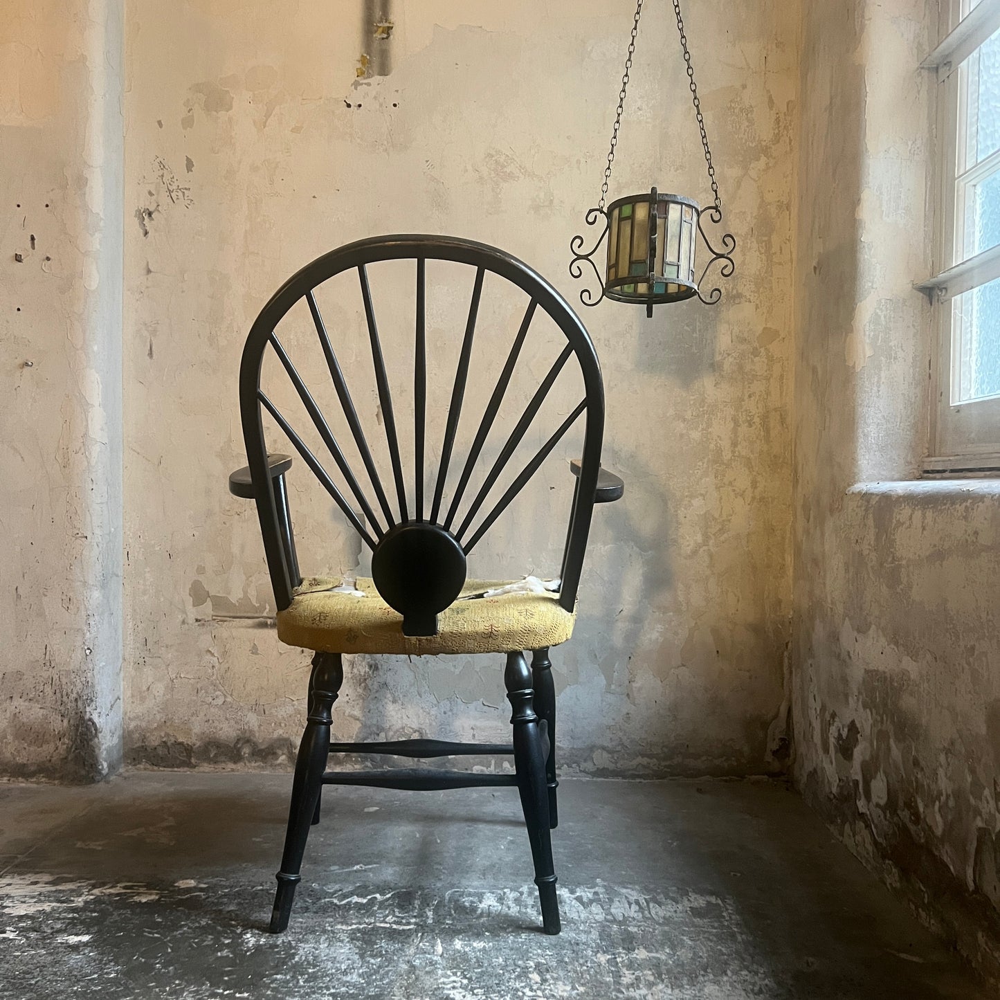 Unusual 19th Century Stick Back Ebonised Armchair