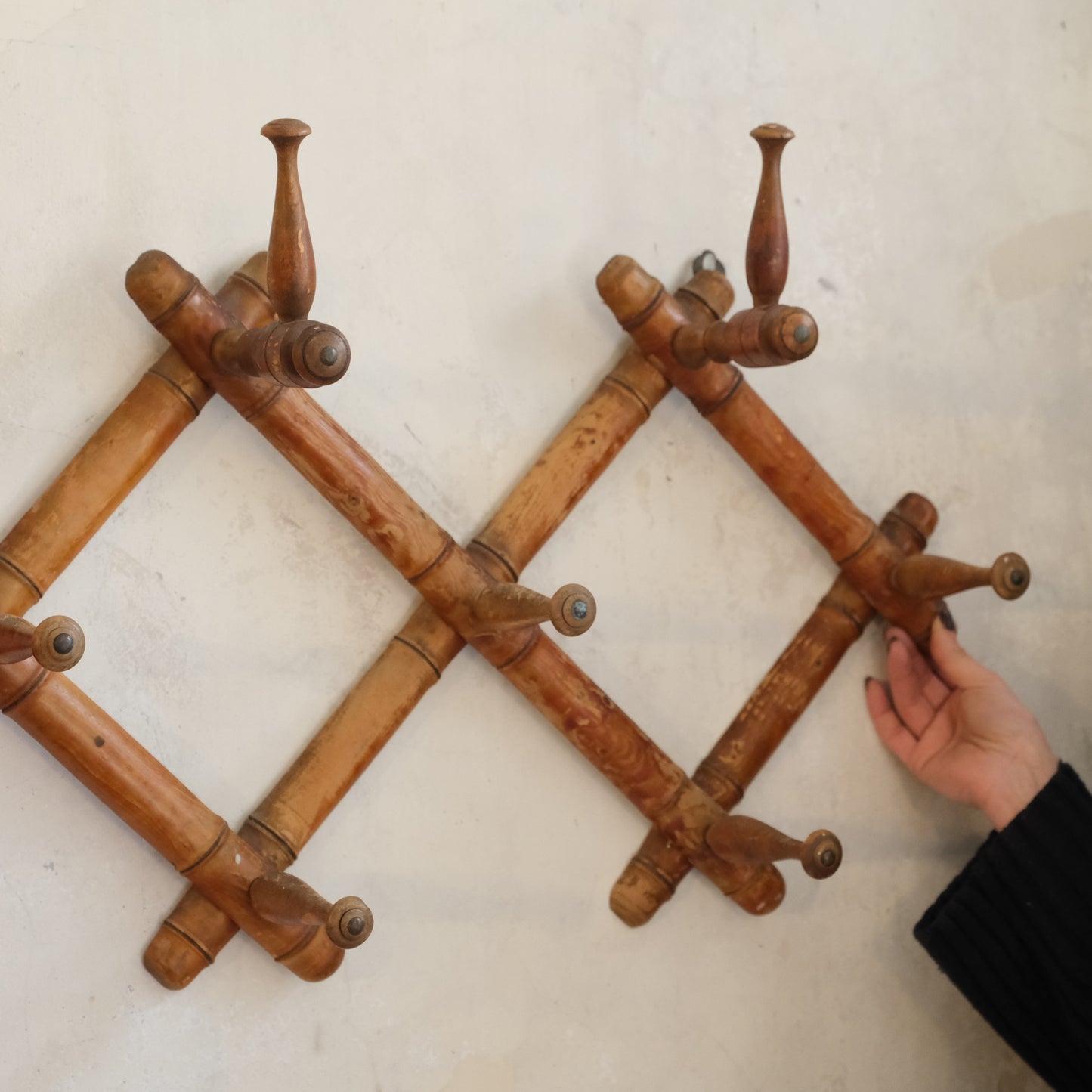 French Faux Bamboo Expanding Wall Hanging Coat Rack