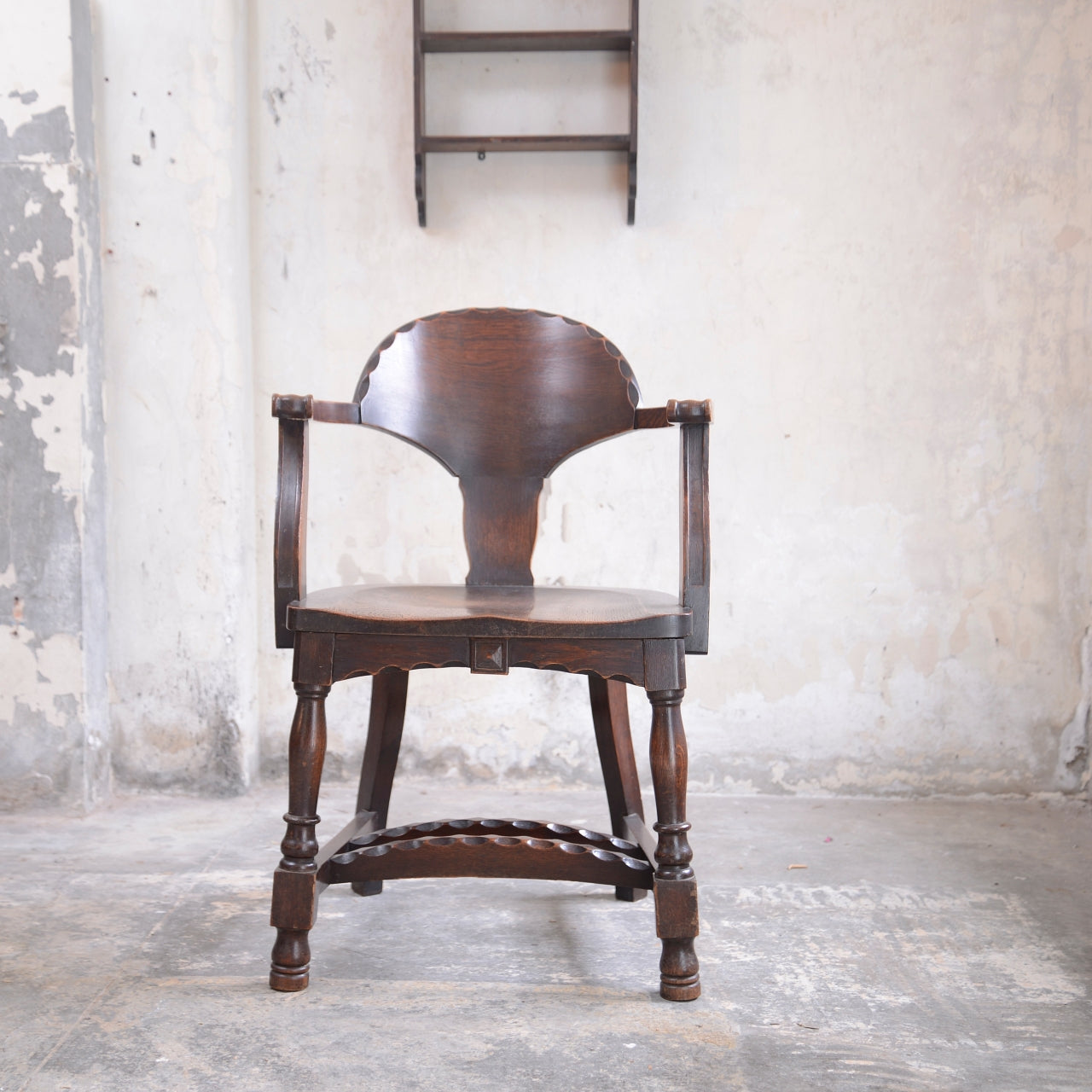 Oak Art Deco Armchair with Pie Crust Edging